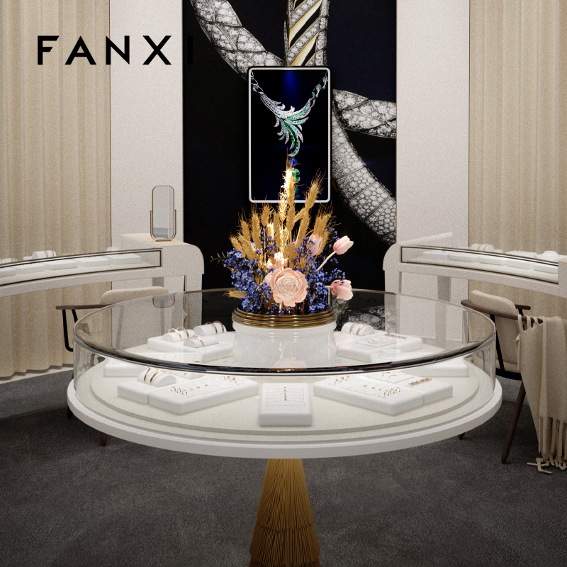 Fanxi New Arrival White Luxury Jewelry Display Cabinet For Ring Earring Long Chain Necklace Pendant Jewelry Display Sets