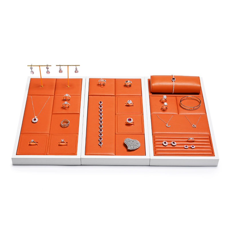 New Luxury Customized Jewellery Display Set Counter Display With Orange PU Leather