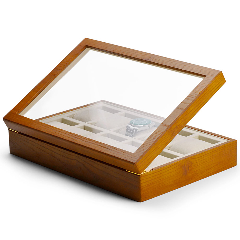 Fanxi Factory Custom Wood Case Microfiber Glass Lid Jewelry Display Watch Case For Shop Showcase Jewellery Packaging Case
