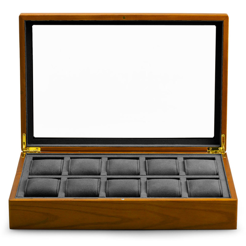Fanxi Factory Custom Wood Case Microfiber Glass Lid Jewelry Display Watch Case For Shop Showcase Jewellery Packaging Case