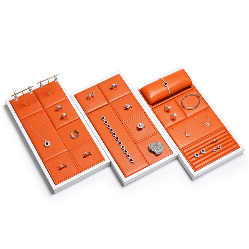 New Luxury Customized Jewellery Display Set Counter Display With Orange PU Leather