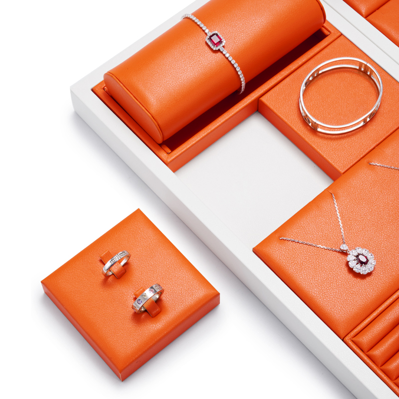 New Luxury Customized Jewellery Display Set Counter Display With Orange PU Leather