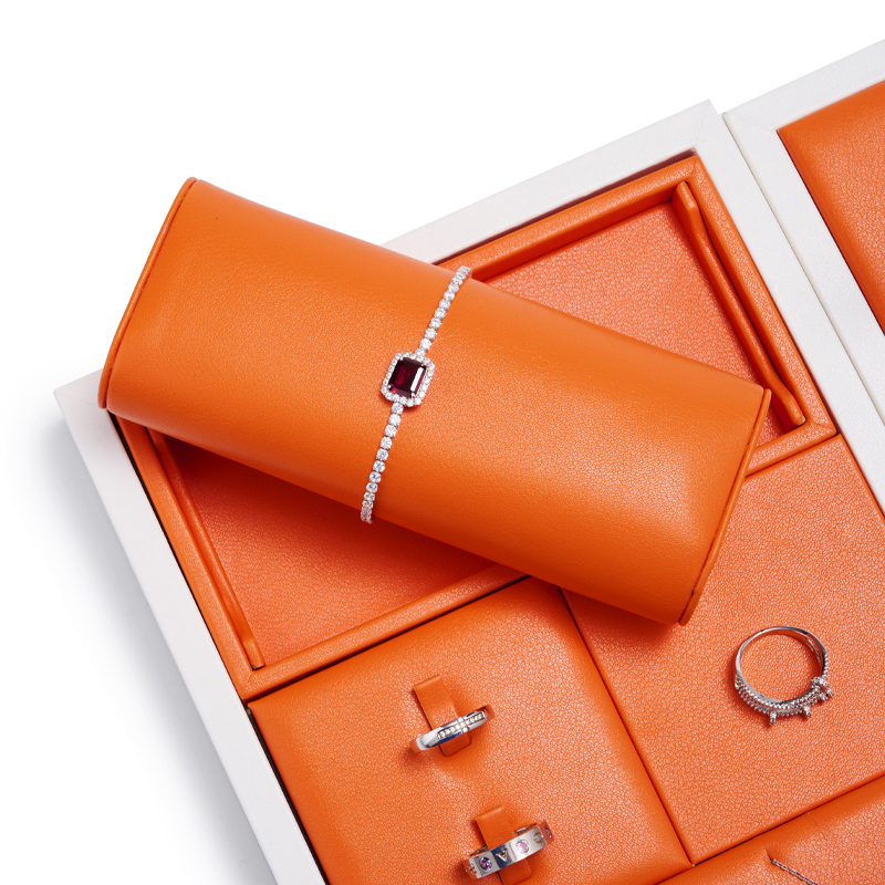 New Luxury Customized Jewellery Display Set Counter Display With Orange PU Leather
