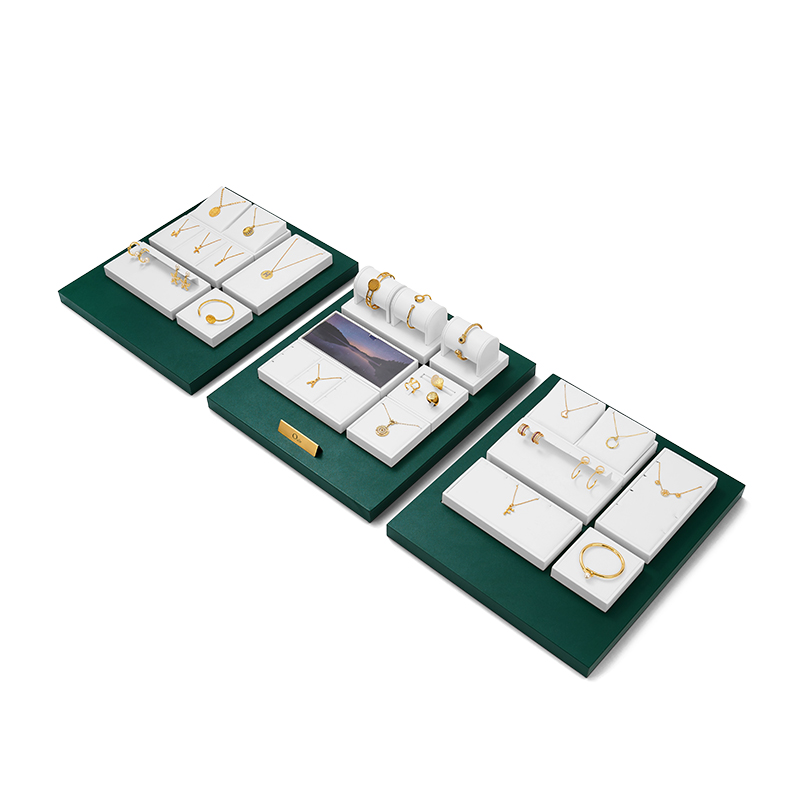 Factory Directly Sales Muntifuction Counter Jewellery Stands Jewelry Display Set With Luxury Green PU Leather