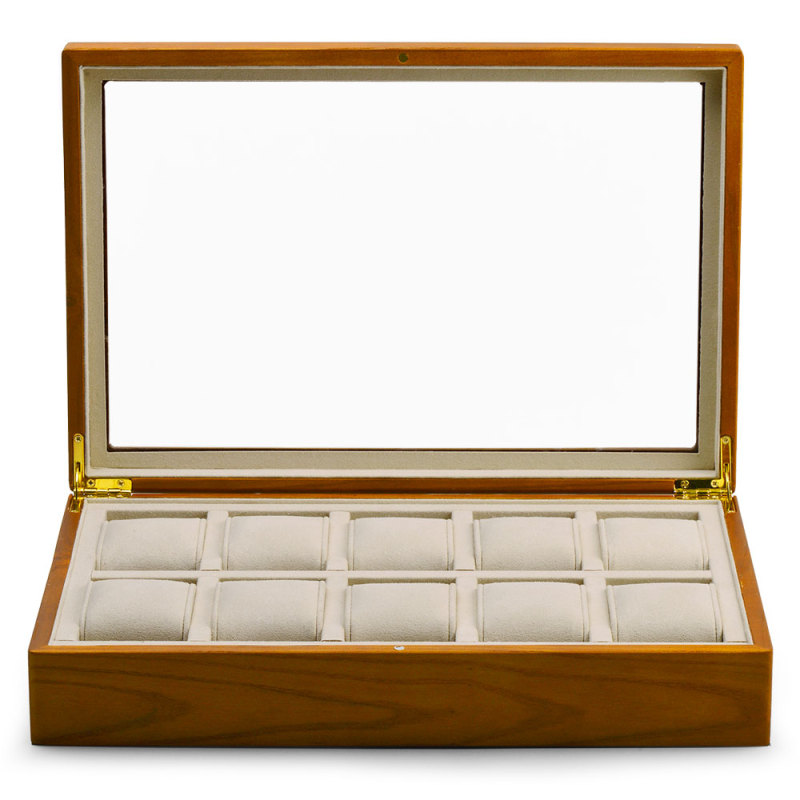 Fanxi Factory Custom Wood Case Microfiber Glass Lid Jewelry Display Watch Case For Shop Showcase Jewellery Packaging Case