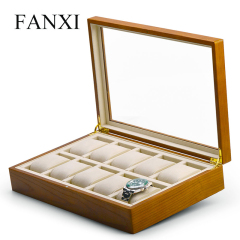 Fanxi Factory Custom Wood Case Microfiber Glass Lid Jewelry Display Watch Case For Shop Showcase Jewellery Packaging Case
