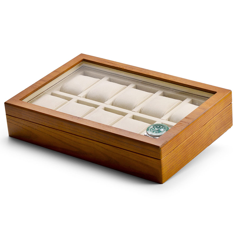 Fanxi Factory Custom Wood Case Microfiber Glass Lid Jewelry Display Watch Case For Shop Showcase Jewellery Packaging Case
