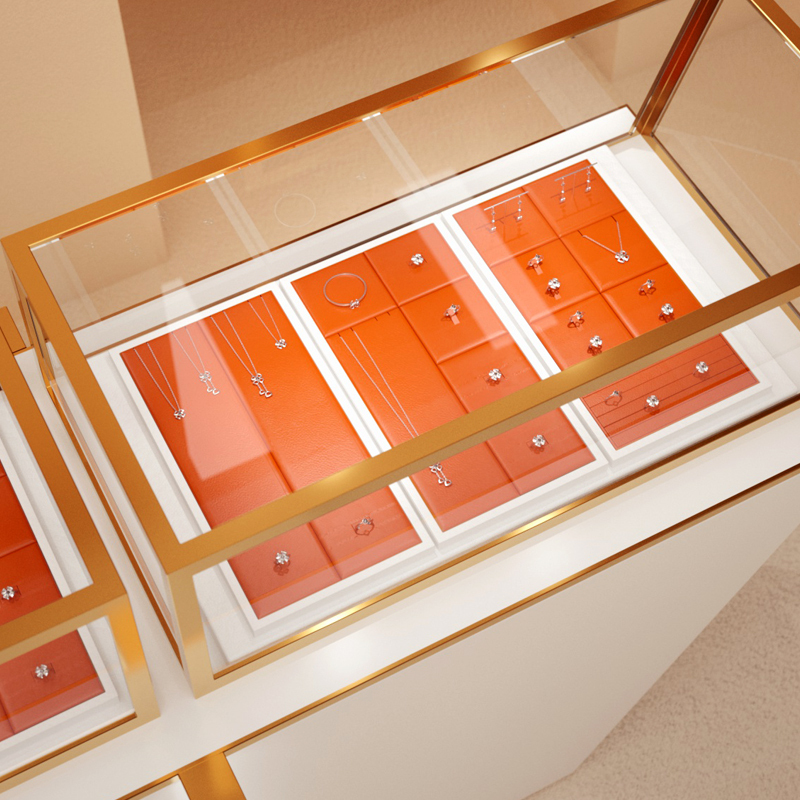 New Luxury Customized Jewellery Display Set Counter Display With Orange PU Leather