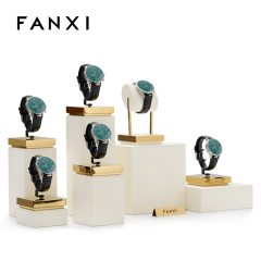 FANXI Elegant Beige Luxury Jewelry Watch Display Resin With Golden Metal Display Stands