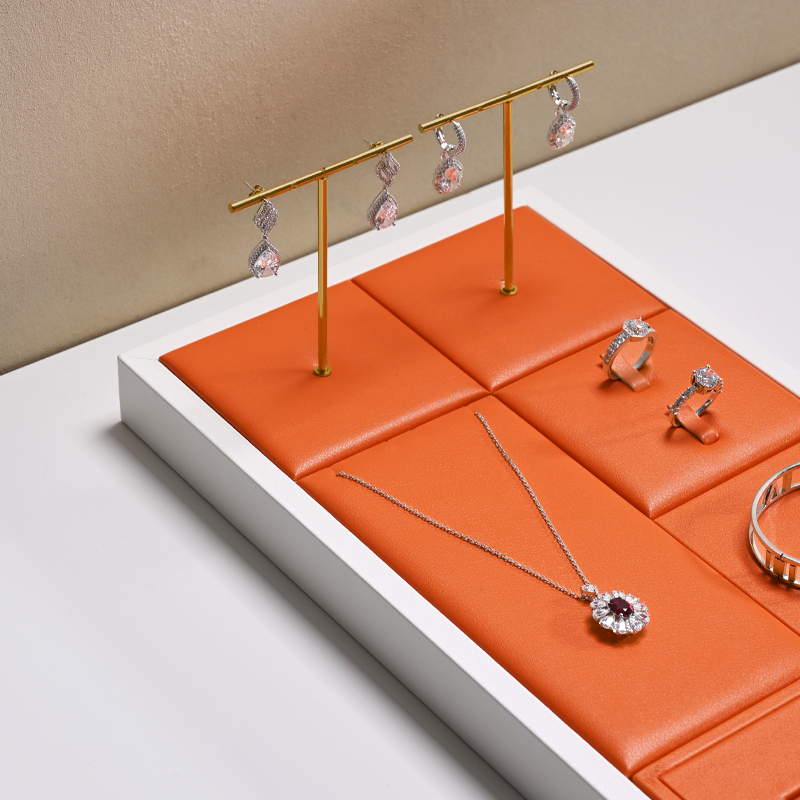 New Luxury Customized Jewellery Display Set Counter Display With Orange PU Leather