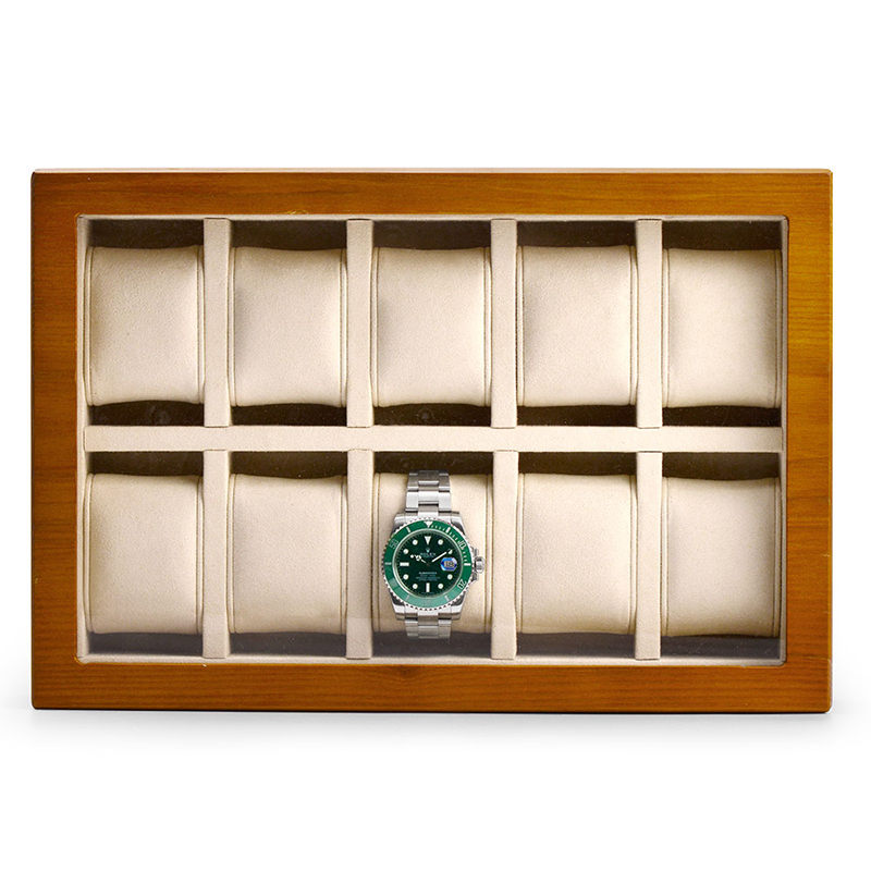 Fanxi Factory Custom Wood Case Microfiber Glass Lid Jewelry Display Watch Case For Shop Showcase Jewellery Packaging Case