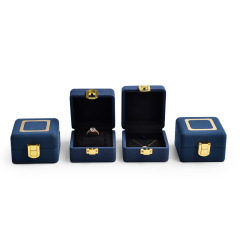 FANXI Fashion Dark Blue Microfiber Jewelry Packaging Box With Metal For Ring Pendant Display