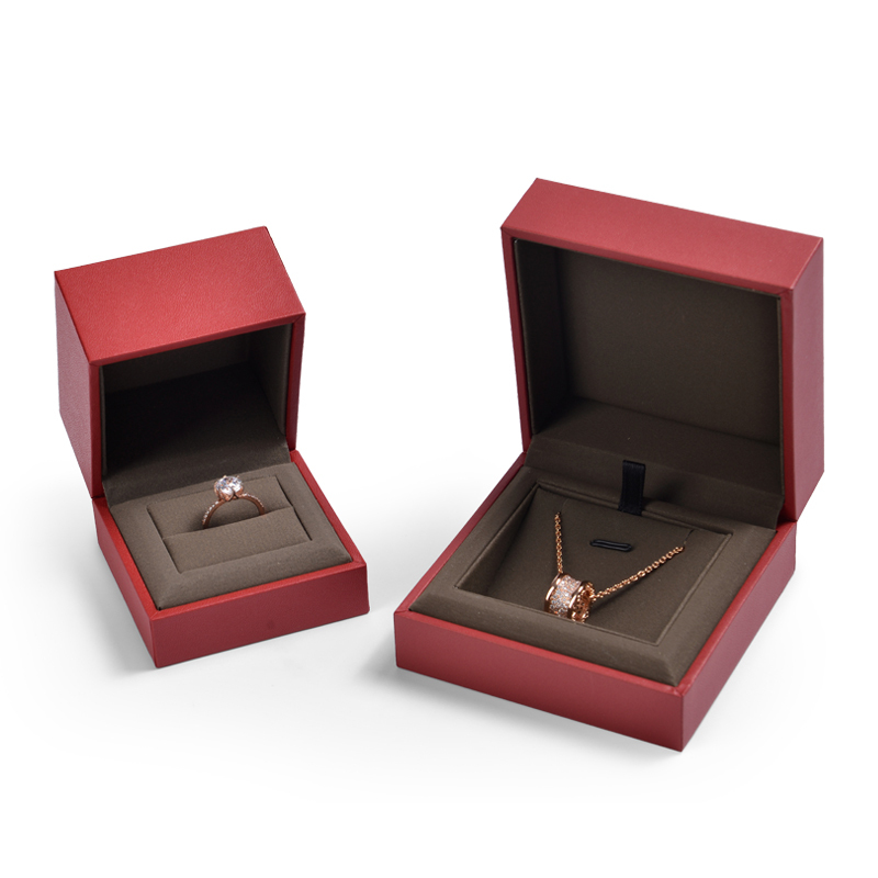 Fanxi Custom Logo Luxury Jewelry Box Red Leatherette Paper Ring Package For Ring Earring Necklace Packaging Boxes