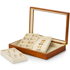 Fanxi China Custom Wooden Microfiber Jewelry Box Ring Earrings Bangle Necklace Packaging Box Jewelry Storage Case
