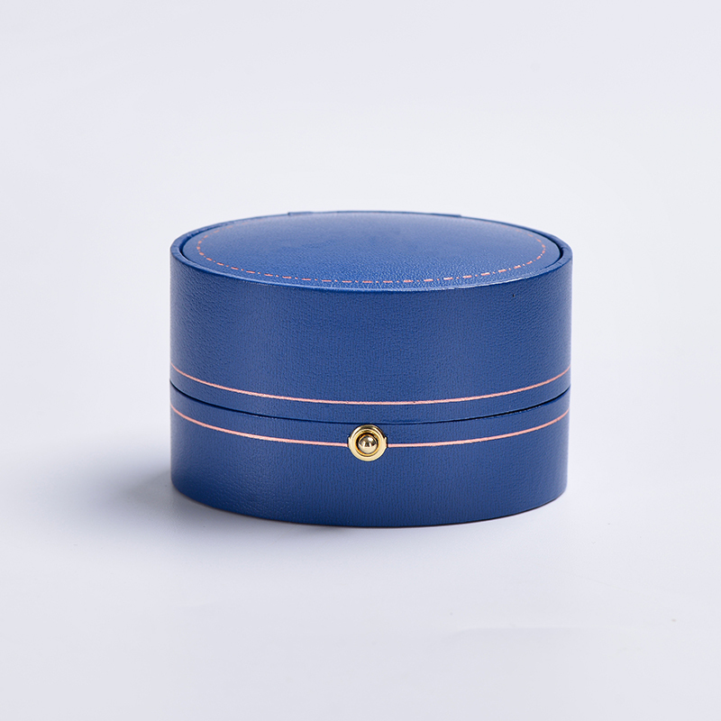 Fanxi Custom Luxury Round Blue Leatherette Paper Gift Packing Box Jewelry Packaging Box For Wedding Ring
