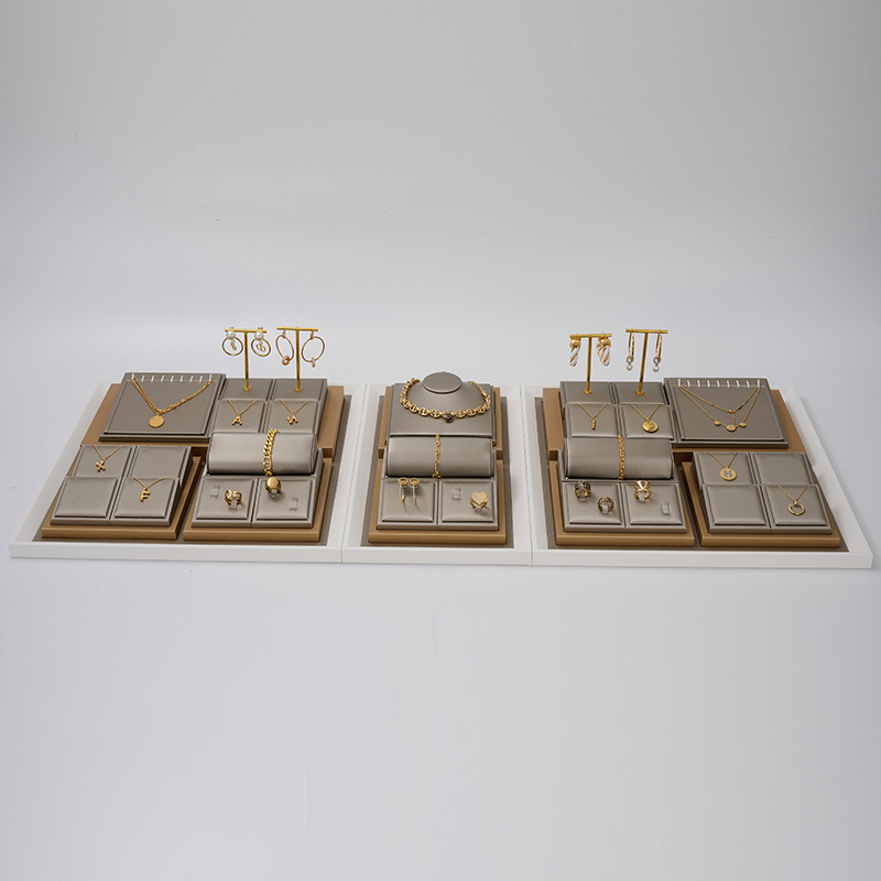FANXI New Design PU Leather Jewelry Display Stand For Counter Showcase Ring Necklace Bracelet Displays Jewellery Display Set