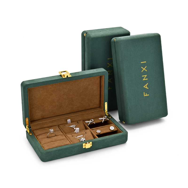Fanxi Custom Green Microfiber Jewelry Box Bangle Ring Earrings Necklace Package Box Vintage Green Jewelry Storage Case