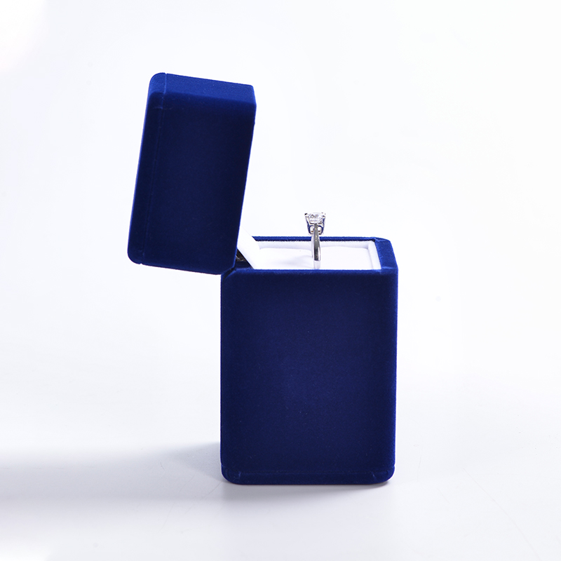 FANXI Luxury Deep Blue Velvet High Ring Box Jewelry Packaging Earrings Bangle Ring Gift Boxes Jewelry Package
