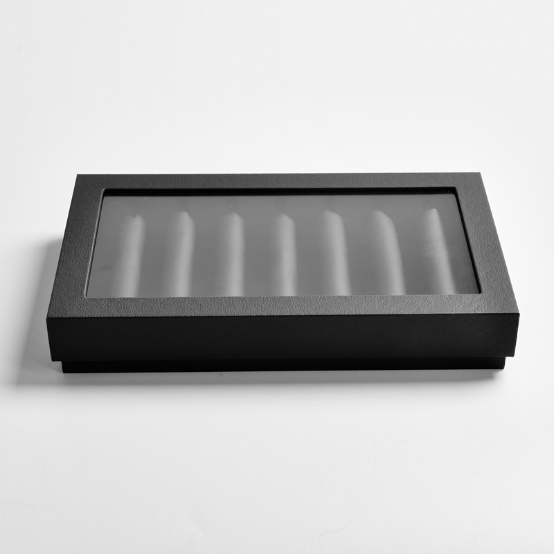 FANXI Classic Black Ring Display Packaging Box with Window For Jewelry Store With Custom Logo