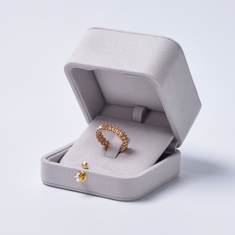 Fanxi New Wholesale Suede Jewellery Packaging Box Ring Necklace Boxes Light Grey Jewelry Packing Gift Box