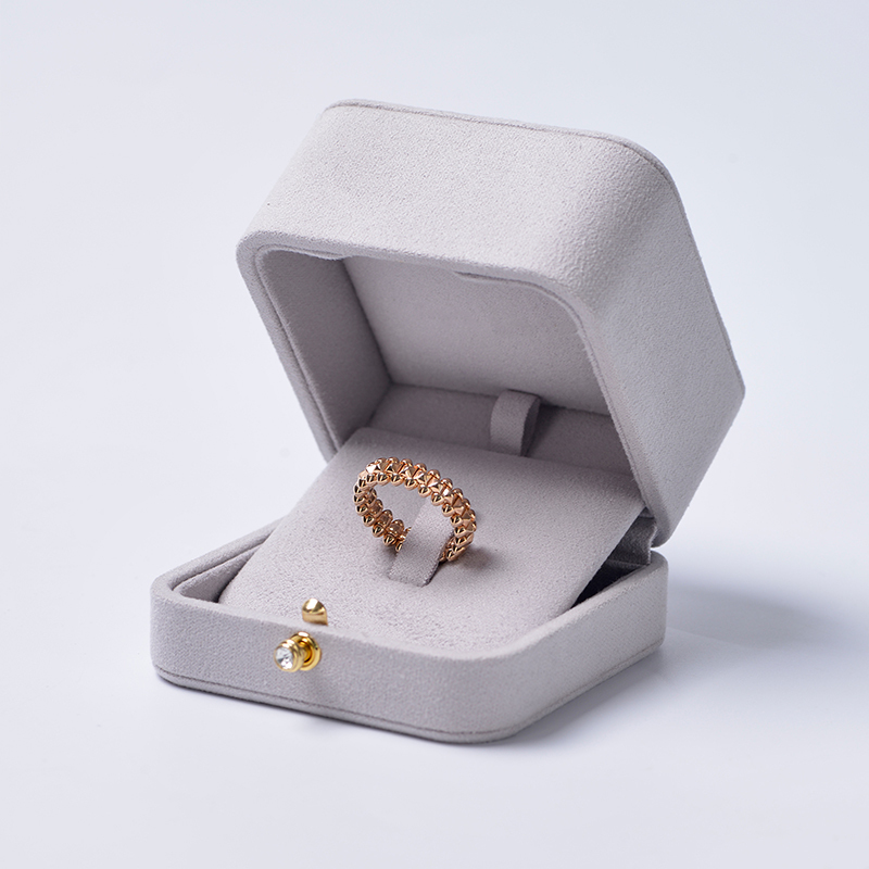 Fanxi New Wholesale Suede Jewellery Packaging Box Ring Necklace Boxes Light Grey Jewelry Packing Gift Box