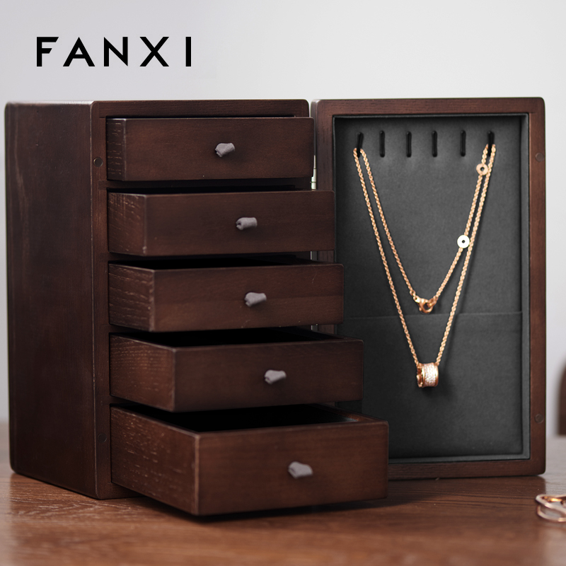 Fanxi China New Arrival Wooden Jewelry Storage Box For Ring Necklace Pendant Bracelet Storage Jewelry Cases