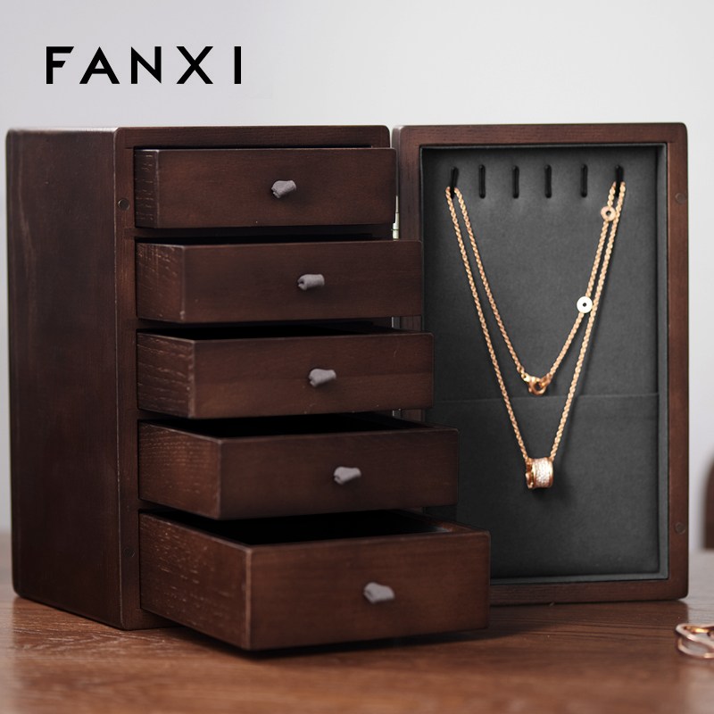 Fanxi China New Arrival Wooden Jewelry Storage Box For Ring Necklace Pendant Bracelet Storage Jewelry Cases