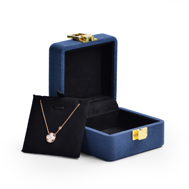 FANXI Fashion Dark Blue Microfiber Jewelry Packaging Box With Metal For Ring Pendant Display