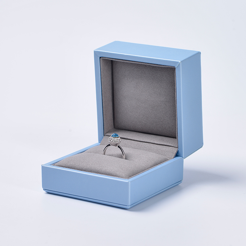 FANXI Custom Style Gentle Blue PU Leather Ring Box For Wedding Fashion Jewelry Box