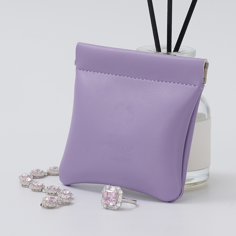 Fanxi Custom Cute Light Purple PU Leather Jewelry Pouch For Makeup Ring Earring Pendant Package Jewelry Coin Pouch