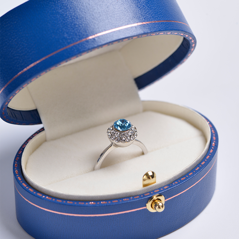 Fanxi Custom Luxury Round Blue Leatherette Paper Gift Packing Box Jewelry Packaging Box For Wedding Ring