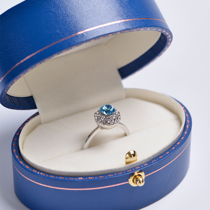 Fanxi Custom Luxury Round Blue Leatherette Paper Gift Packing Box Jewelry Packaging Box For Wedding Ring