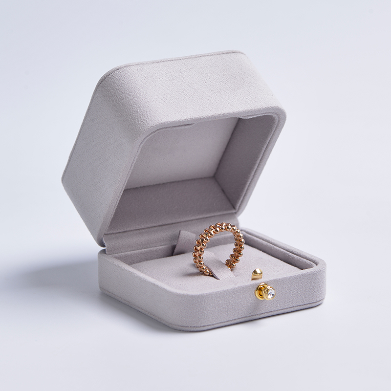 Fanxi New Wholesale Suede Jewellery Packaging Box Ring Necklace Boxes Light Grey Jewelry Packing Gift Box