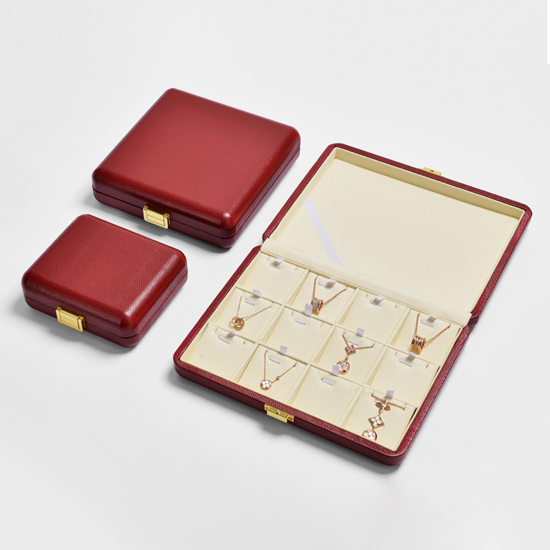 FANXI Customized Luxury Red Leather And Beige Microfiber For Ring Necklace Bangle Pendant With Gold Lock