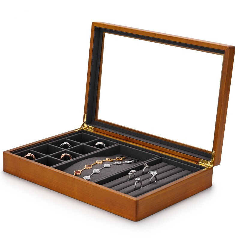 Fanxi China Custom Wooden Microfiber Jewelry Box Ring Earrings Bangle Necklace Packaging Box Jewelry Storage Case