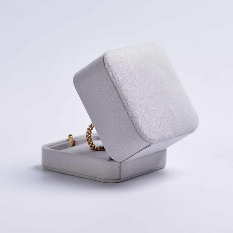 Fanxi New Wholesale Suede Jewellery Packaging Box Ring Necklace Boxes Light Grey Jewelry Packing Gift Box
