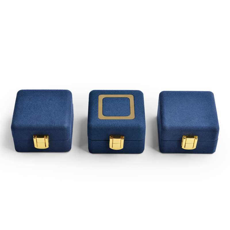 FANXI Fashion Dark Blue Microfiber Jewelry Packaging Box With Metal For Ring Pendant Display