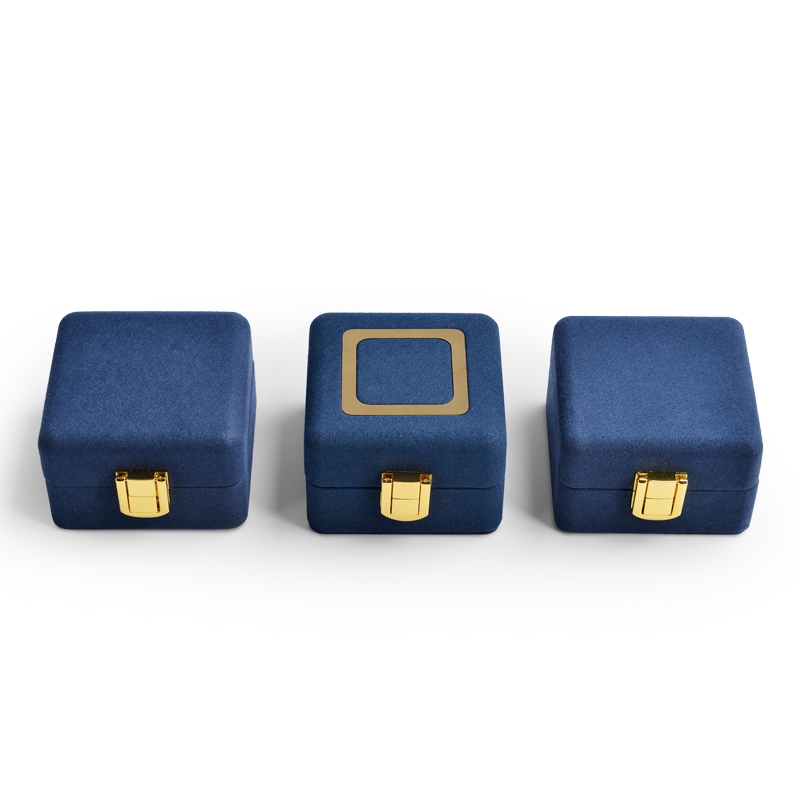 FANXI Fashion Dark Blue Microfiber Jewelry Packaging Box With Metal For Ring Pendant Display