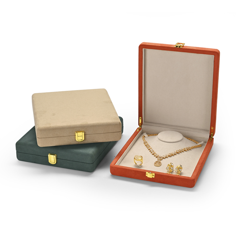 FANXI China Wholesale New Luxury Microfiber Jewellery Set Case with Golden Lock Ring Necklace Boxes Orange Jewelry Package