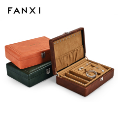 Fanxi Custom Retro PU Leather Microfiber Jewelry Box Bangle Ring Earrings Necklace Package Box Vintage Green Jewelry Storage Case