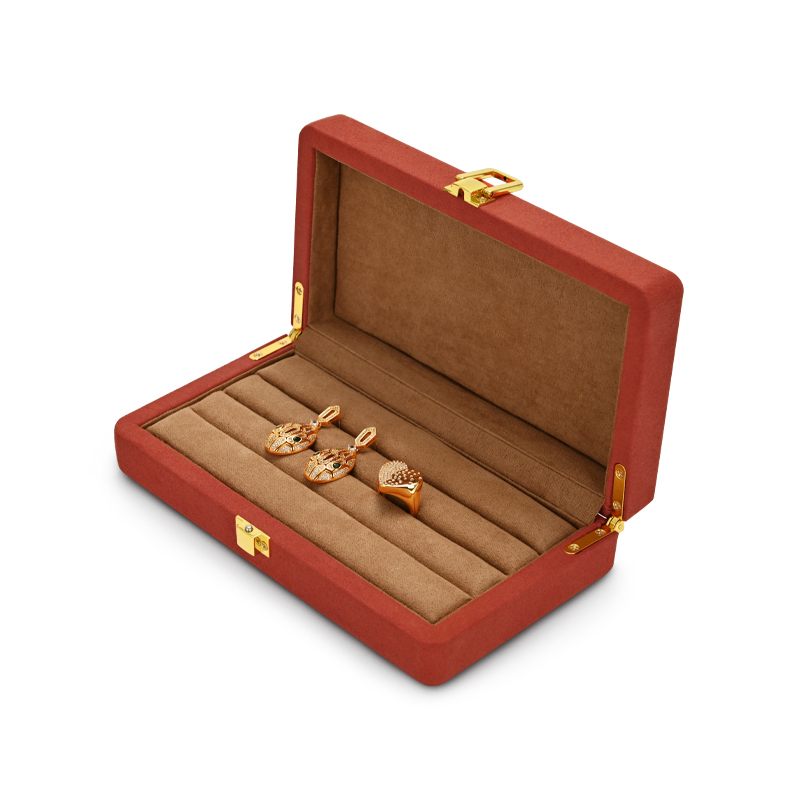 FANXI China Wholesale New Luxury Velvet Microfiber Jewellery Set Case with Golden Lock Ring Necklace Boxes Orange Jewelry Package