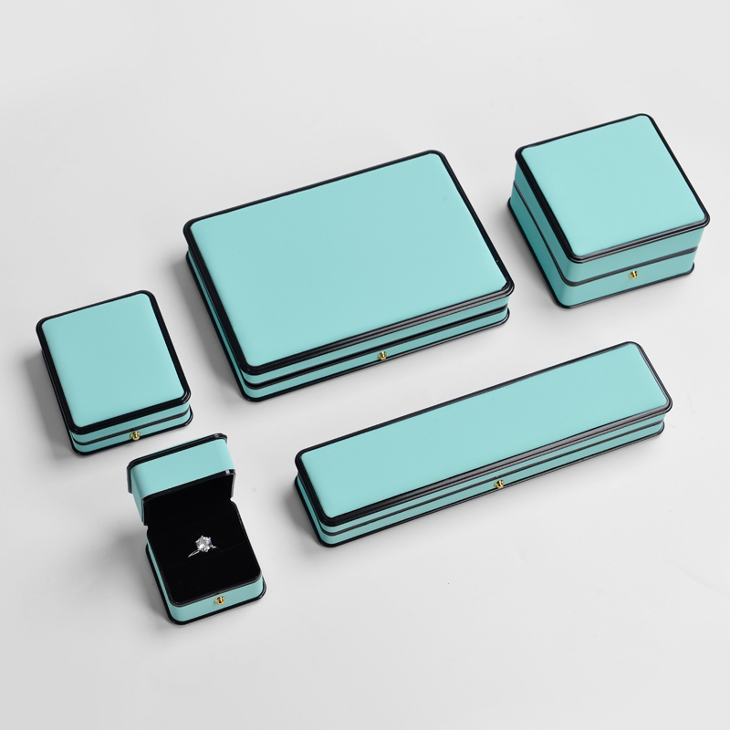 Fanxi Wholesale New Arrival Cyan Jewelry Ring Box with Black Stripe Custom Logo Luxury Wedding Ring Box