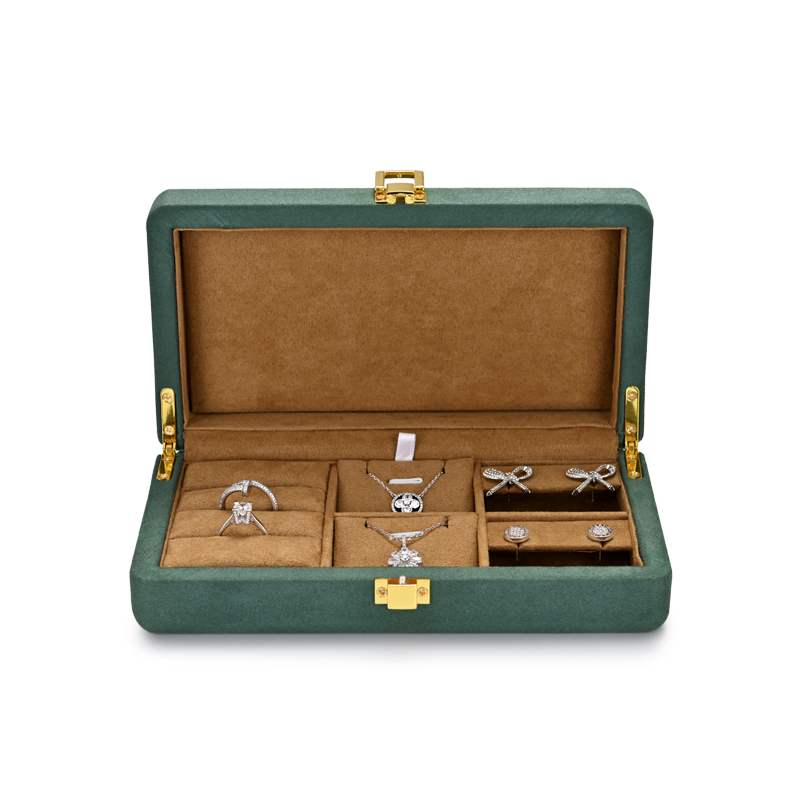 Fanxi Custom Green Microfiber Jewelry Box Bangle Ring Earrings Necklace Package Box Vintage Green Jewelry Storage Case