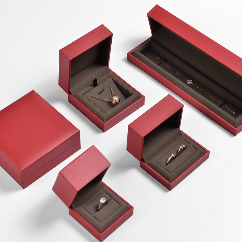Fanxi Custom Logo Luxury Jewelry Box Red Leatherette Paper Ring Package For Ring Earring Necklace Packaging Boxes