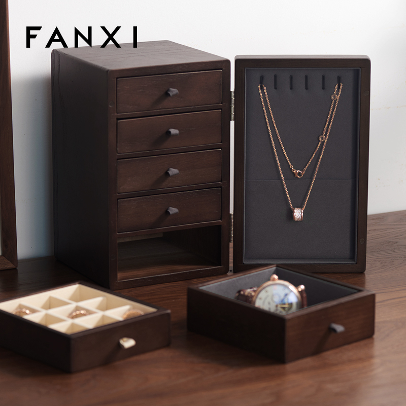 Fanxi China New Arrival Wooden Jewelry Storage Box For Ring Necklace Pendant Bracelet Storage Jewelry Cases