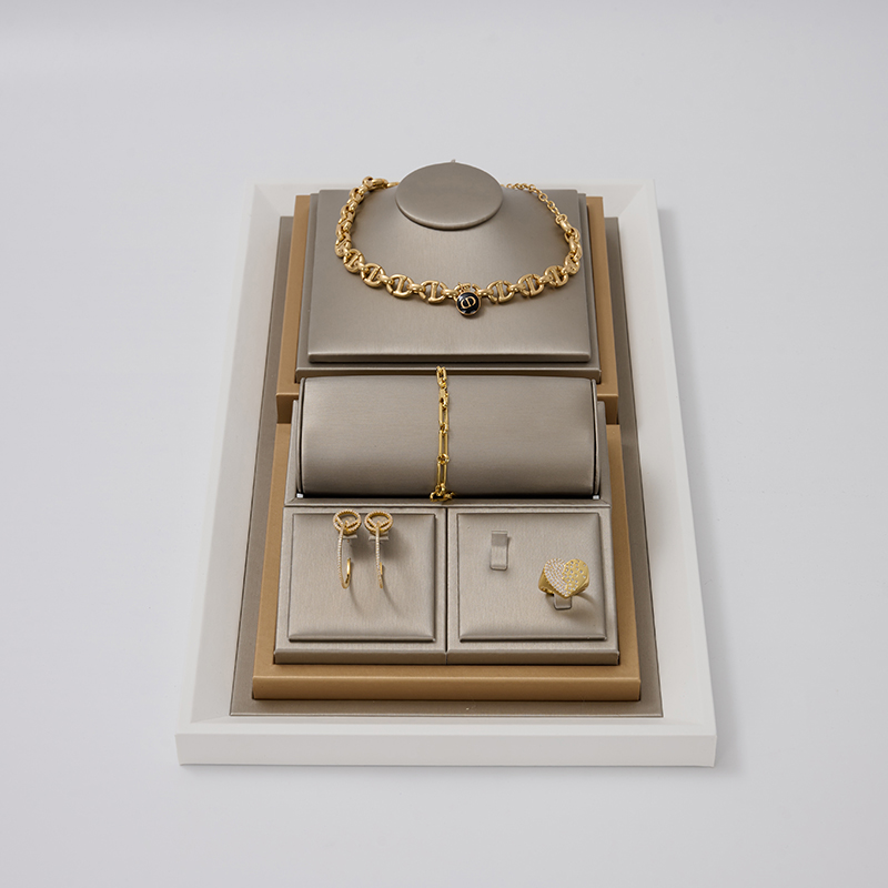 FANXI New Design PU Leather Jewelry Display Stand For Counter Showcase Ring Necklace Bracelet Displays Jewellery Display Set