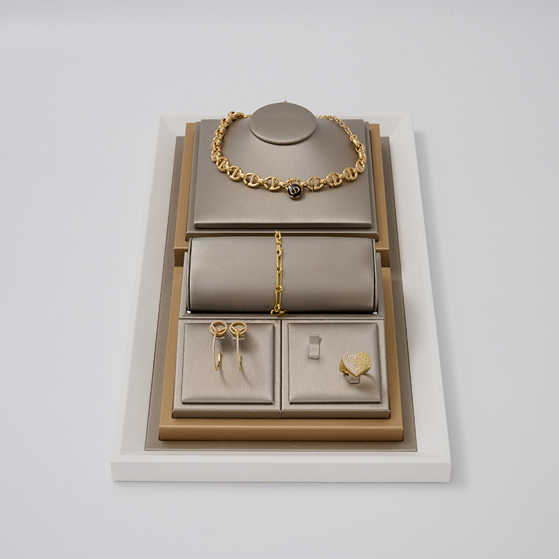 FANXI New Design PU Leather Jewelry Display Stand For Counter Showcase Ring Necklace Bracelet Displays Jewellery Display Set