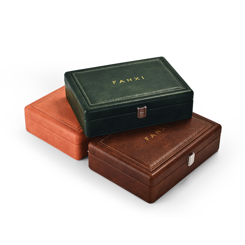 Fanxi Custom Retro PU Leather Microfiber Jewelry Box Bangle Ring Earrings Necklace Package Box Vintage Green Jewelry Storage Case