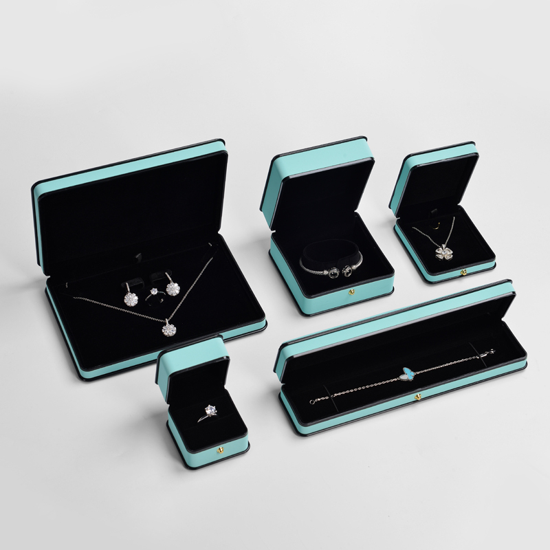Fanxi Wholesale New Arrival Cyan Jewelry Ring Box with Black Stripe Custom Logo Luxury Wedding Ring Box