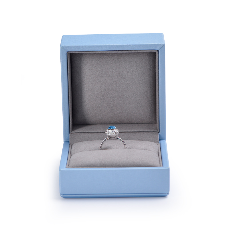 FANXI Custom Style Gentle Blue PU Leather Ring Box For Wedding Fashion Jewelry Box